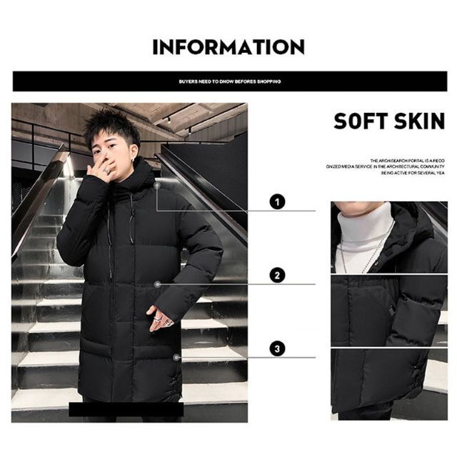 ロングコート ベンチコート フード付き スポーツウェア ブラック 3XL メンズのジャケット/アウター(モッズコート)の商品写真