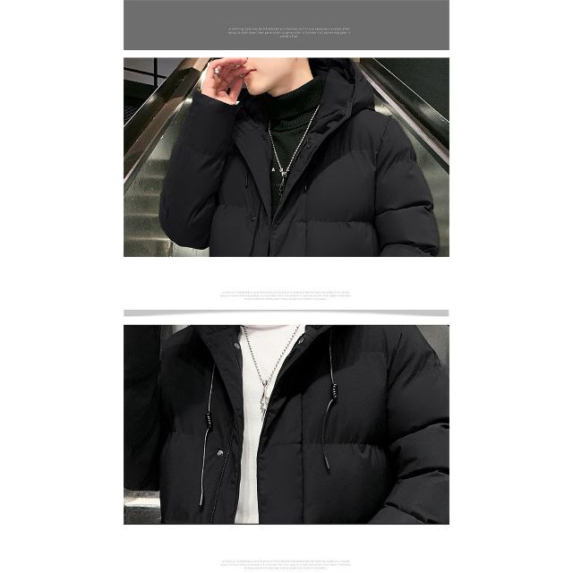 ロングコート ベンチコート フード付き スポーツウェア ブラック 3XL メンズのジャケット/アウター(モッズコート)の商品写真