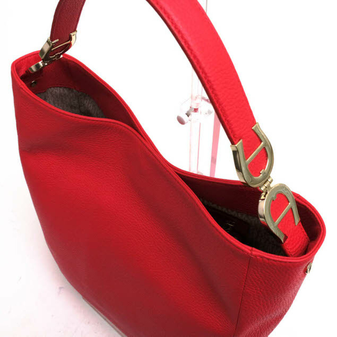 アイグナー／AIGNER バッグ ハンドバッグ 鞄 トートバッグ レディース 女性 女性用レザー 革 本革 レッド 赤  シボ革 シュリンクレザー 肩掛け ワンショルダーバッグ