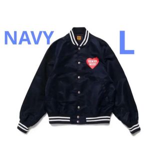 ヒューマンメイド(HUMAN MADE)のHUMAN MADE NYLON STADIUM JACKET 紺 Lサイズ(スタジャン)