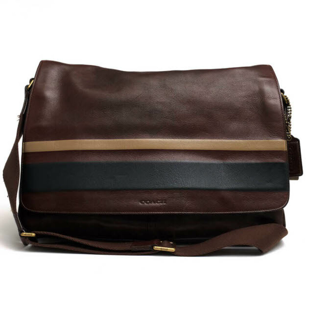 コーチ/COACH バッグ ショルダーバッグ 鞄 メンズ 男性 男性用レザー 革 本革 ダークブラウン 茶 ブラウン 70986 Bleecker Debossed Stripe Leather Courier Bag ブリーカー A4サイズ収納可 メッセンジャーバッグ | フリマアプリ ラクマ