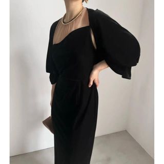 アメリヴィンテージ(Ameri VINTAGE)のAMERI 2WAY CURVE VELOURS DRESS ブラックM 新品(ロングドレス)