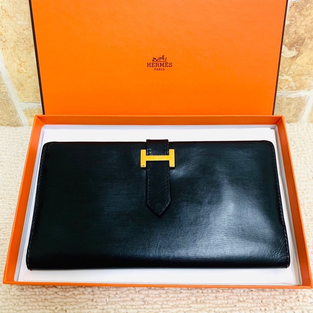 ✴︎美品 HERMES エルメス べアン 長財布 ブラック ゴールド金具 - 財布