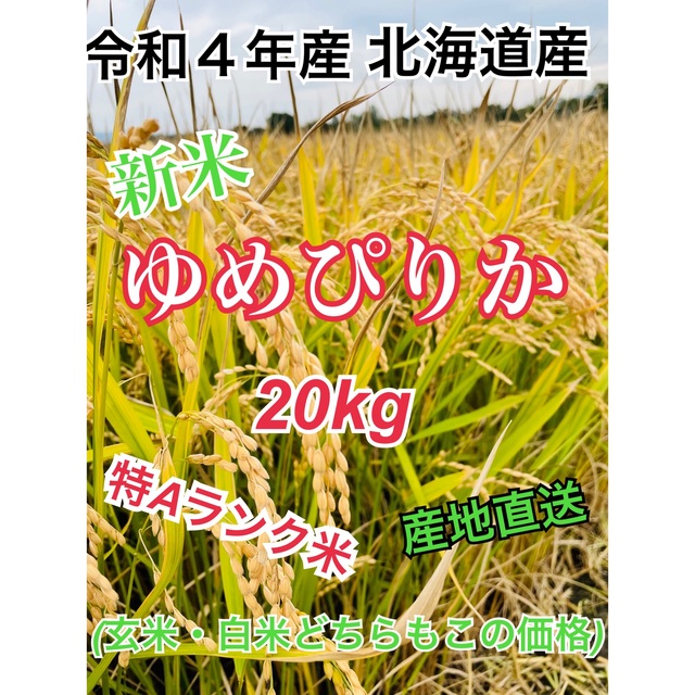 送料込み令和4年産 北海道米  新米 ゆめぴりか 20キロ　特Aランク　ブランド米