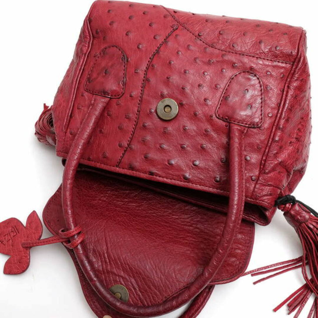 イビサ／IBIZA バッグ ハンドバッグ 鞄 トートバッグ レディース 女性 女性用オーストリッチ レザー 革 本革 レッド 赤