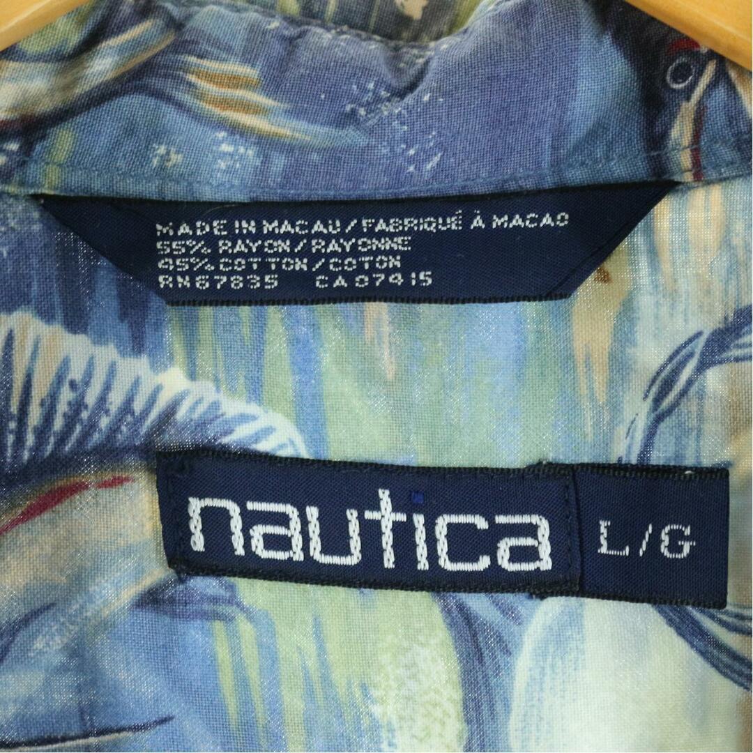 NAUTICA(ノーティカ)の古着 ノーティカ NAUTICA 総柄 カジキ柄 ボタンダウン コットン×レーヨン ハワイアンアロハシャツ メンズXL /eaa138518 メンズのトップス(シャツ)の商品写真