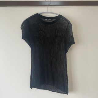 ザラ(ZARA)のZara 黒トップス　半袖 メッシュ(Tシャツ(半袖/袖なし))