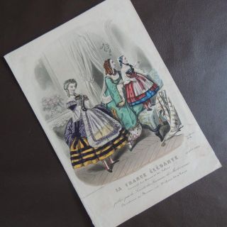 フランス 手彩色銅版画 「Xber 1859」ファッションモード誌　挿し絵(版画)