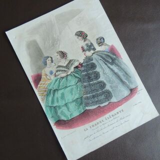 フランス 手彩色銅版画 「15 Mars 1859」ファッションモード誌　挿し絵(版画)