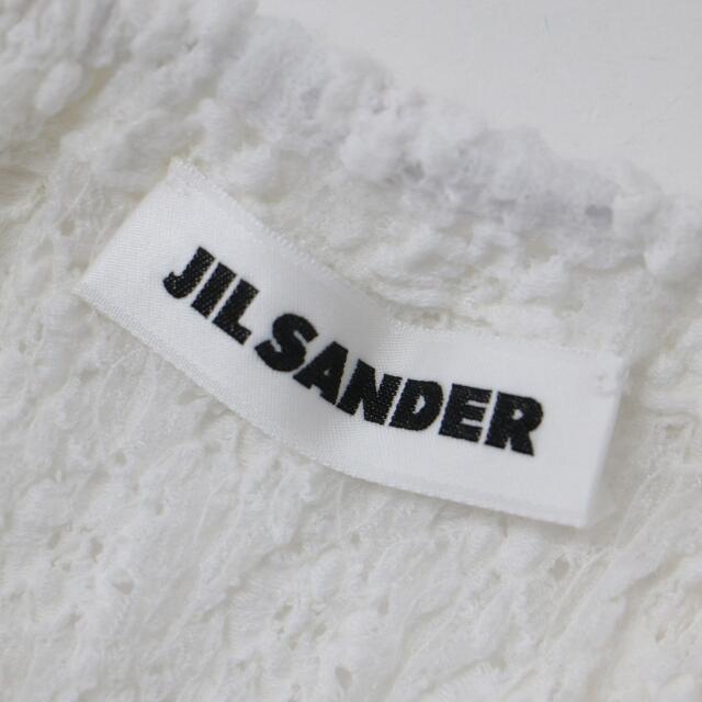 JIL SANDER ジル・サンダー カットソー トップス ホワイト 白 36(S) プルオーバー ギャザーネック ノースリーブ フラワー レース おしゃれ シンプル 着回し 【レディース】【美品】