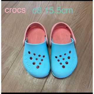 クロックス(crocs)のクロックス 15.5cm ミントグリーン×サーモンピンク　サンダル(サンダル)