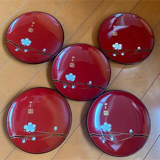 【未使用品】漆皿　5枚セット　昭和レトロ　幹高　プレート　和菓子皿(漆芸)