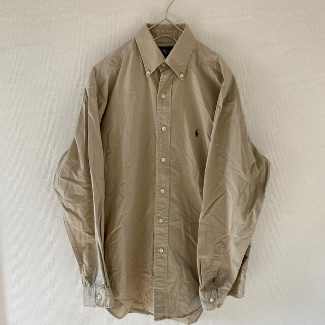 RalphLaurenラルフローレン長袖BDシャツメンズmMベージュ古着Y2K