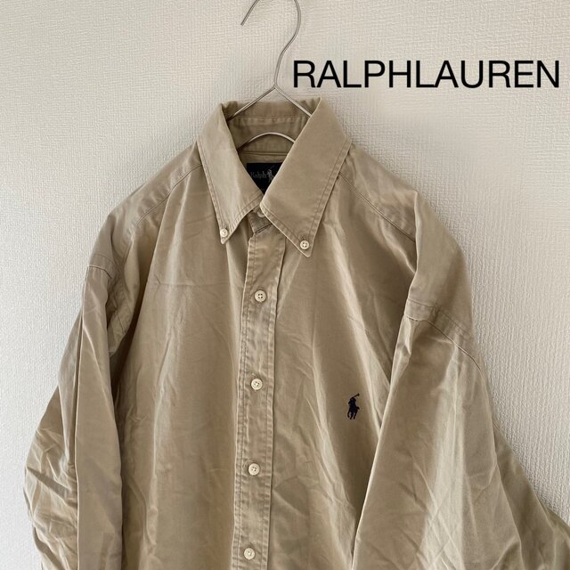 RalphLaurenラルフローレン長袖BDシャツメンズmMベージュ古着Y2K