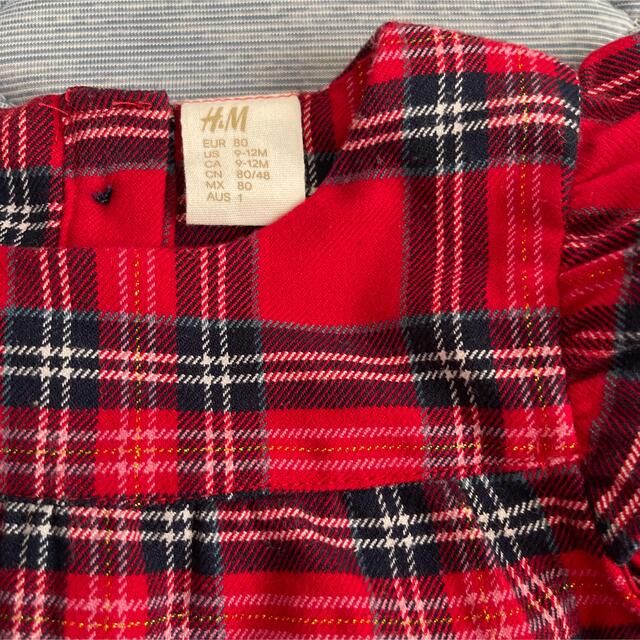 H&M(エイチアンドエム)のH＆M 赤チェック ワンピース キッズ/ベビー/マタニティのベビー服(~85cm)(ワンピース)の商品写真