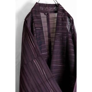 粋なボーダー◆紫で素敵。透け道中着　和装　和服　普段着物　レトロ　秋にも◎(着物)
