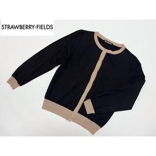 ストロベリーフィールズ(STRAWBERRY-FIELDS)の【美品】STRAWBERRY-FIELDS バイカラー カーディガン 黒 日本製(カーディガン)