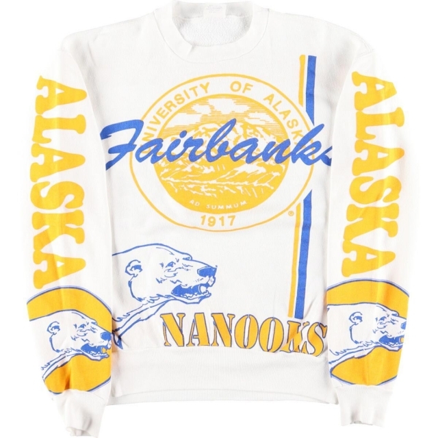 90年代 Fairbanks NANOOKS カレッジスウェットシャツ トレーナー USA製 レディースM ヴィンテージ /eaa182649