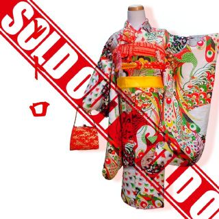 ★sold out★　7歳　レトロ白孔雀荒波　七五三　お着物フルセット(和服/着物)