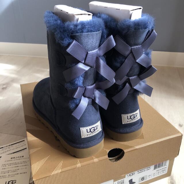 新品 UGG☆6 リボン ムートンブーツ BAILEY BOW ネイビー アグブーツ