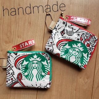 スターバックスコーヒー(Starbucks Coffee)のハンドメイド紙袋リメイクポーチスターバックス L字ファスナーミニポーチSMスタバ(ポーチ)