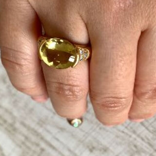 天然イエローベリル／ダイヤモンド／18Kリング レディースのアクセサリー(リング(指輪))の商品写真