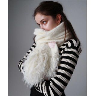 エピヌ(épine)のÉé mohair fringe muffler ivory×pink(マフラー/ショール)