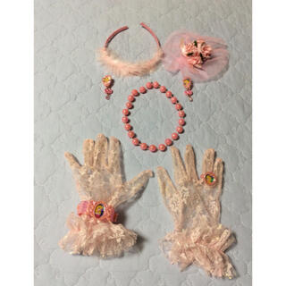子供用 髪飾り・アクセサリー・手袋７点セット ピンク色(その他)