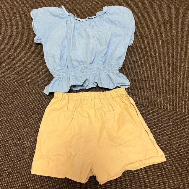 ショルダーデザインシャツ＋ショートパンツセット キッズ/ベビー/マタニティのキッズ服女の子用(90cm~)(Tシャツ/カットソー)の商品写真