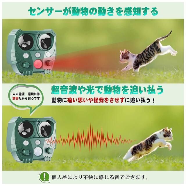 猫よけ 動物撃退器 超音波 ソーラー充電 猫退治 糞被害 鳥害対策 鳥除け 2