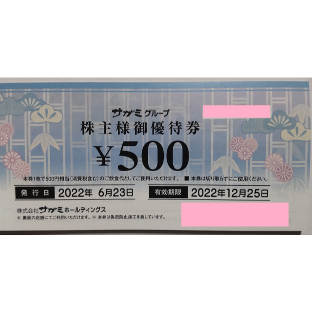 サガミ 株主優待券 500円分 2022年12月期限 -aの通販 by きのぴお's shop｜ラクマ