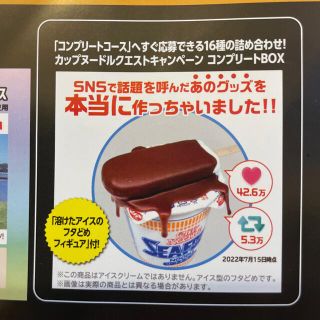 ニッシンショクヒン(日清食品)の限定　カップヌードル　溶けたアイスのフタどめフィギュア(ノベルティグッズ)