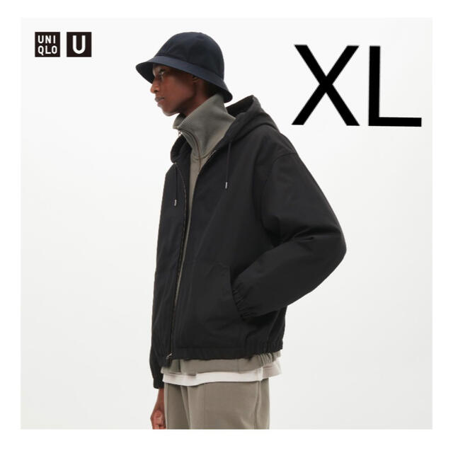 UNIQLO - ユニクロu 22aw フーデッドジップアップブルゾン ブラック XL