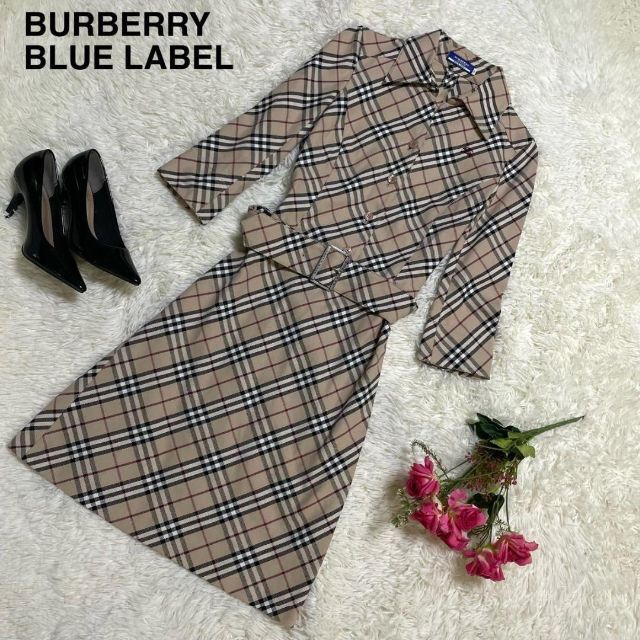 BURBERRY BLUE LABEL(バーバリーブルーレーベル)の美品★バーバリーブルーレーベル ワンピース ベルテッド Aライン ノバチェック レディースのワンピース(ロングワンピース/マキシワンピース)の商品写真