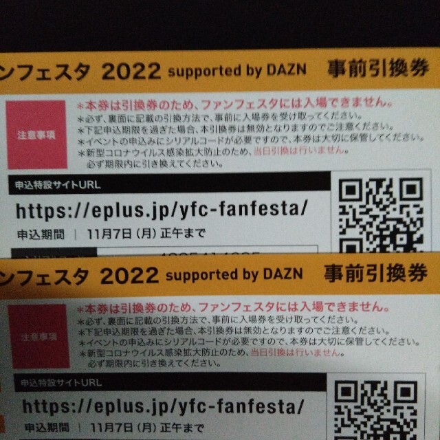 ジャイアンツファンフェスタ2022引換券×２枚です。