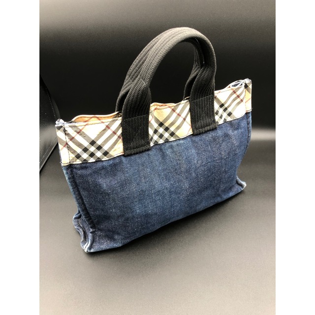 BURBERRY BLUE LABEL(バーバリーブルーレーベル)の【美品】バーバリーブルーレーベル ノバチェック&デニムトートバッグ 喫煙動物無し レディースのバッグ(トートバッグ)の商品写真