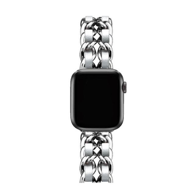 Apple Watch チェーンバンド シルバー レザーホワイト 42mm