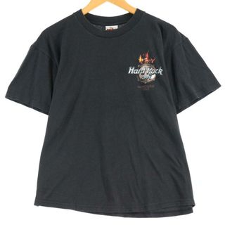 ビンテージ古着らしい風合いが抜群！ハードロックカフェ背面プリント胸元ロゴTシャツ(XL)