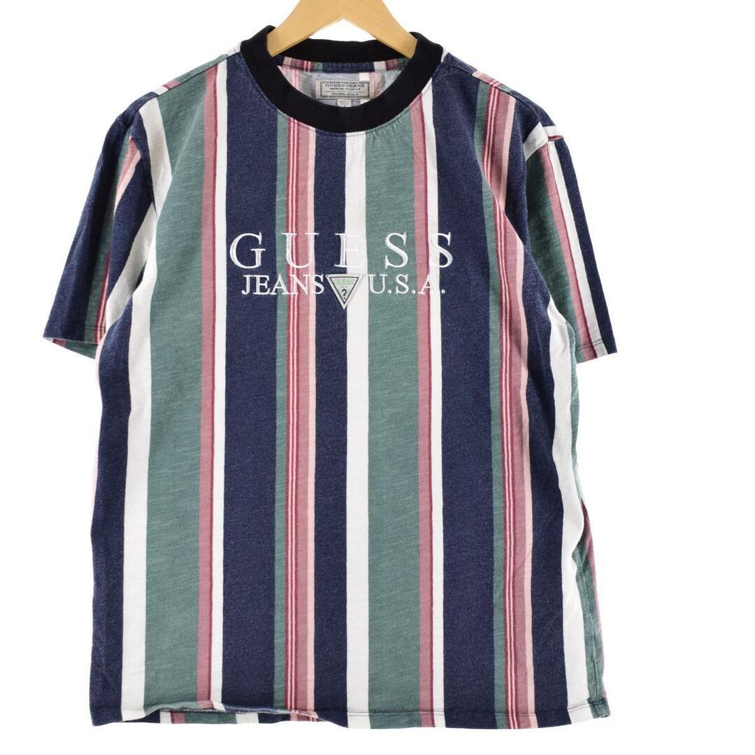 ゲス Guess ストライプ柄 半袖 ロゴTシャツ メンズM /eaa269421