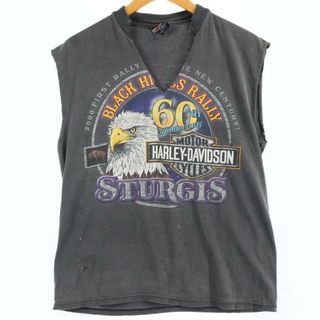 80年代 ハーレーダビッドソン Harley-Davidson 3D EMBLEM 鷲柄 イーグル柄 袖カットオフ 両面プリント モーターサイクル バイクTシャツ メンズM ヴィンテージ /eaa342887