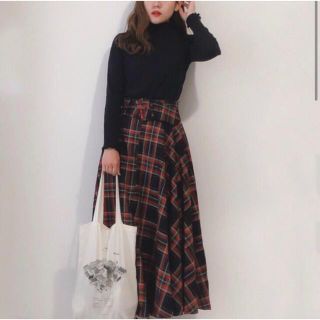 ザラ(ZARA)のZARA チェックスカート　赤　フレアスカート(ロングスカート)