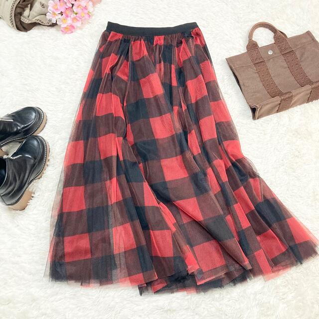 SCOT CLUB スコットクラブ ブロックチェックチュールロングスカート