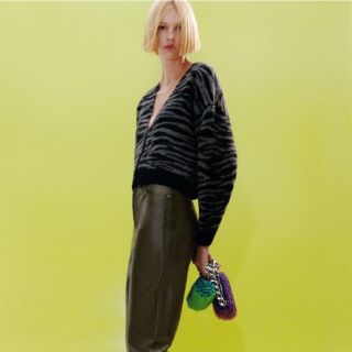 ザラ(ZARA)の【ご購入者決定済】ZARA アニマルプリントジャカードカーディガン(カーディガン)