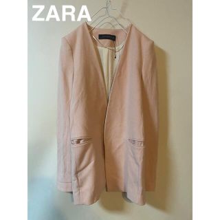 ザラ(ZARA)のS ZARAザラ Vネックノーカラージャケット ブレザー ピンク(ノーカラージャケット)