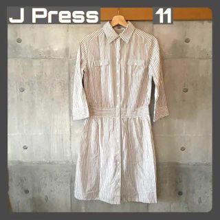 ジェイプレス(J.PRESS)の◆J Press  ストライプ  シャツワンピース  白/茶(ひざ丈ワンピース)