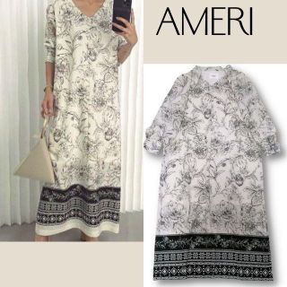 Ameri VINTAGE  花柄　ボタニカル柄　ロングワンピース　長袖　M