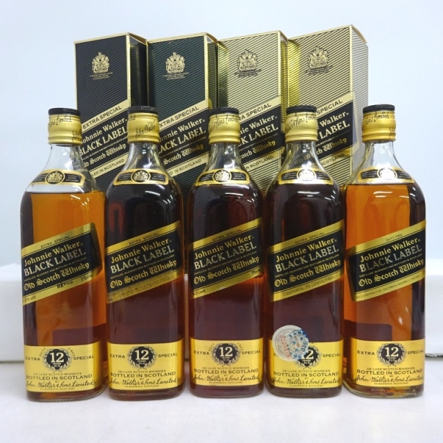 未開封★Johnny Walker【ジョニーウォーカー】 ブラックラベル 12年 黒金キャップ 5本セット 750ml 箱付