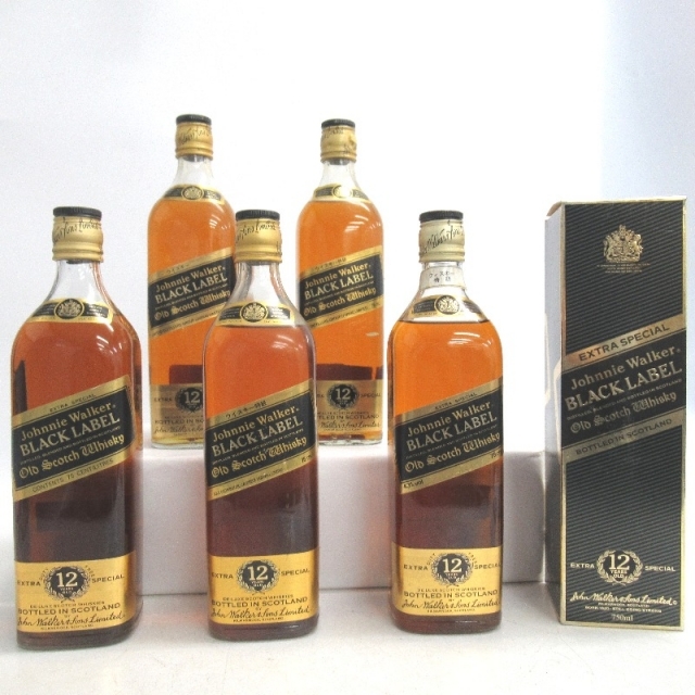 未開封★Johnny Walker【ジョニーウォーカー】 12年 ブラックラベル 黒金キャップ 5本セット 750ml 箱付