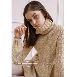 エピヌ(épine)のepine dotcable knit flare onepiece beige(ひざ丈ワンピース)