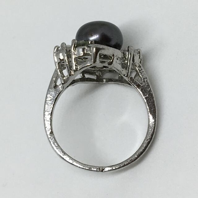 (83)ブラックパールと小粒ビジューのリング　シルバー　ヴィンテージ レディースのアクセサリー(リング(指輪))の商品写真